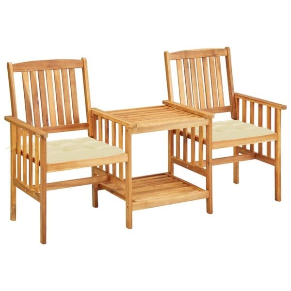 Patio Chairs with Tea Table and Cushions - Solid Acacia Wood