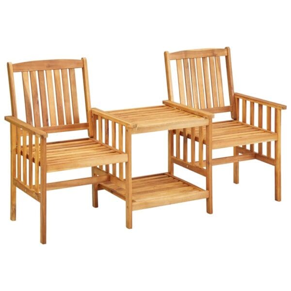 Patio Chairs with Tea Table and Cushions - Solid Acacia Wood - Image 2