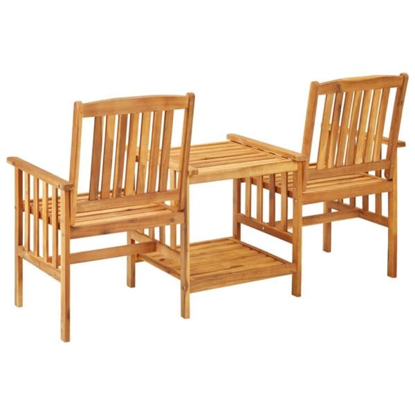 Patio Chairs with Tea Table and Cushions - Solid Acacia Wood - Image 4