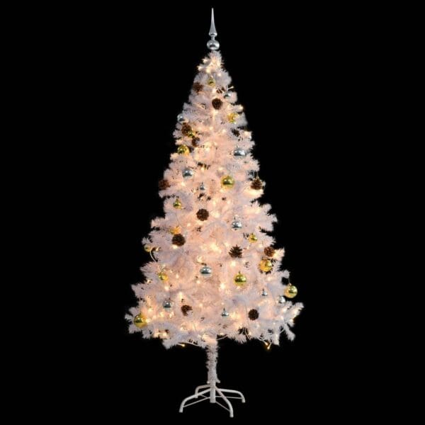 vidaXL Artificial Pre-lit Christmas Tree with Baubles White 6 ft