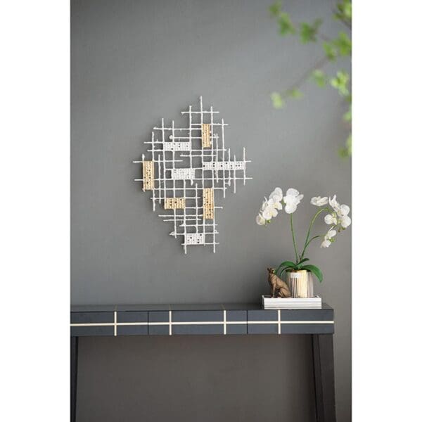 Contemporary White and Gold Geo Grid Wall Art - Image 7