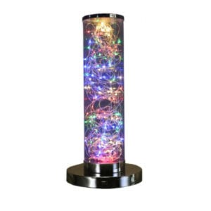 13" Silver Metal Column LED Rope Table Lamp With Clear