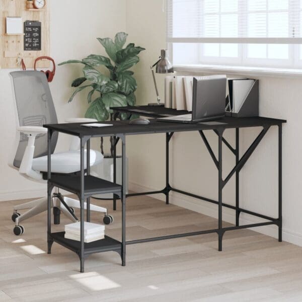 Desk Black Engineered Wood with Metal