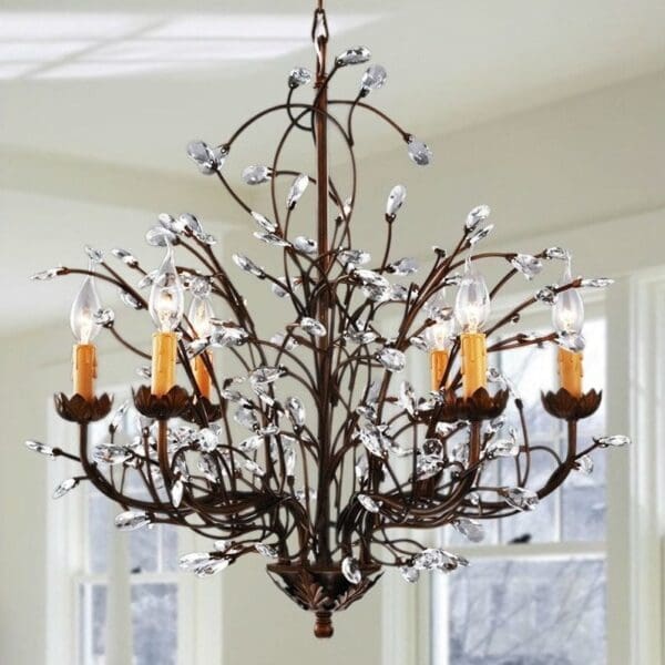 Antique Bronze 6-light Crystal and Iron Chandelier - Image 3