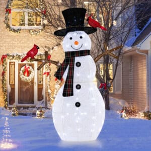 Lighted Snowman & Redbirds Christmas Decoration - 4.2 ft tall