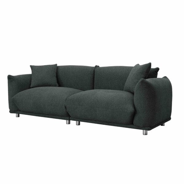 Oversized Sherpa Loveseat Sofa with Metal Legs & 2 Pillows - Black