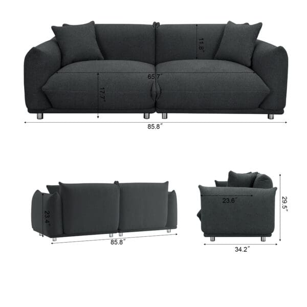 Oversized Sherpa Loveseat Sofa with Metal Legs & 2 Pillows - Black - Image 3