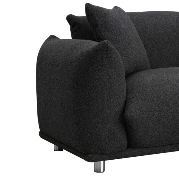 Oversized Sherpa Loveseat Sofa with Metal Legs & 2 Pillows - Black - Image 4