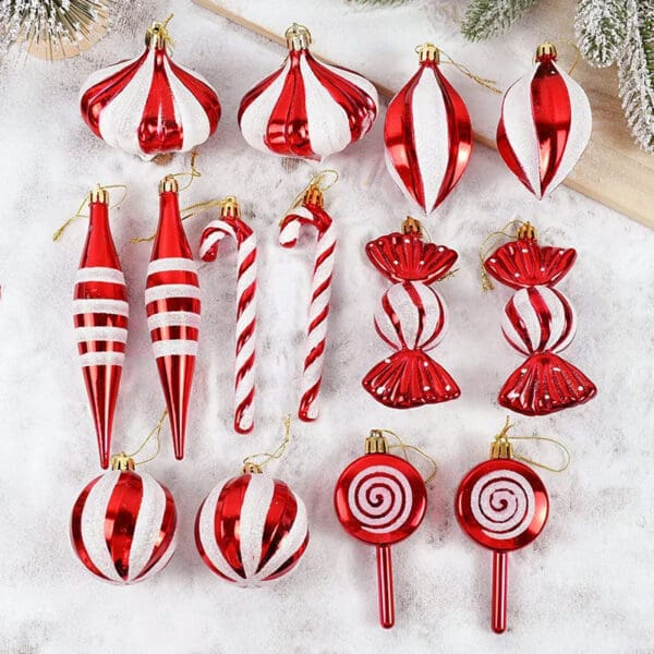 14pcs/box Christmas Ball Ornaments Red Candy Cane Xmas Tree Hanging Pendants Navidad New Year Home Decorations 2024 - Image 4