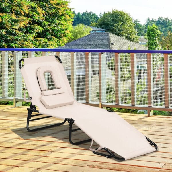 Outdoor Folding Chaise Lounger with Hand Rope and Detachable Pillow - Image 2