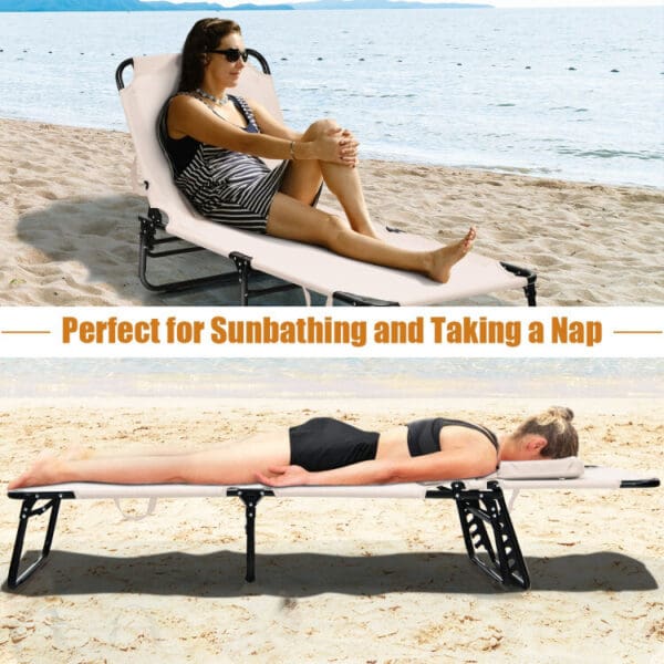 Outdoor Folding Chaise Lounger with Hand Rope and Detachable Pillow - Image 3