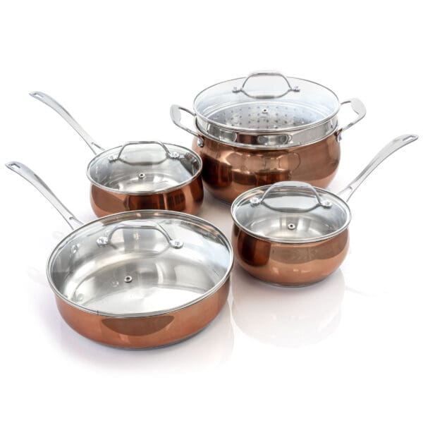 Carabello 9 Pc Stainless Steel Cookware Combo Set in Copper