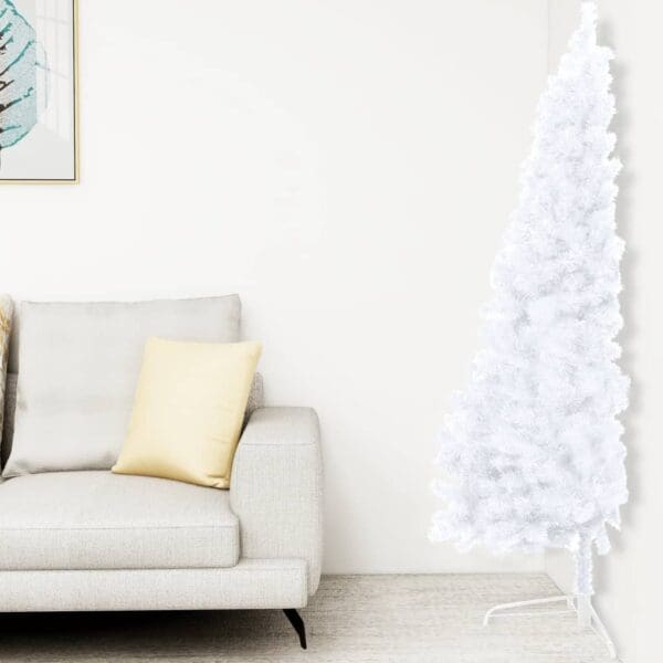 vidaXL Artificial Half Pre-lit Christmas Tree with Stand White 70.9" PVC - Image 2