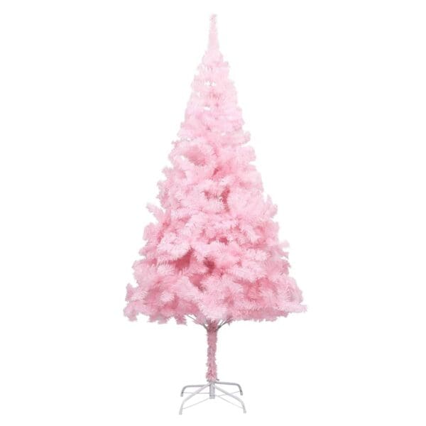 vidaXL Artificial Pre-lit Christmas Tree with Stand Pink 94.5" PVC - Image 2