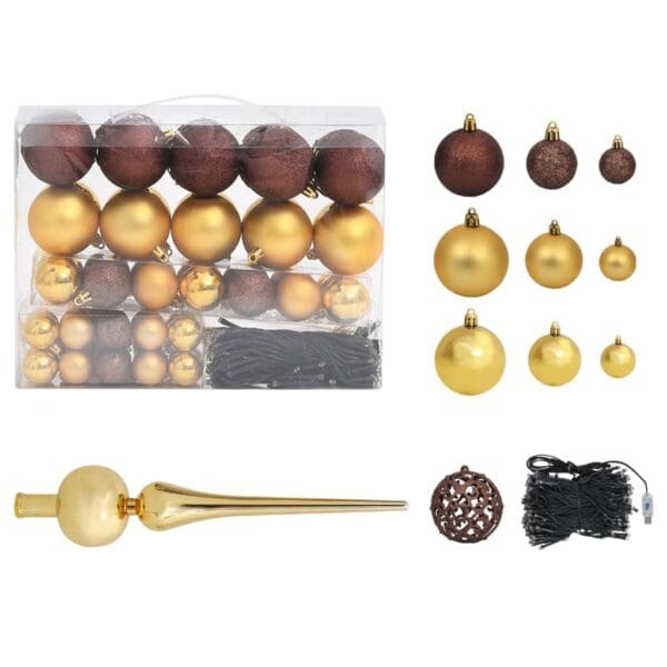 vidaXL Artificial Pre-lit Christmas Tree with Ball Set Gold 70.9" PET - Image 5