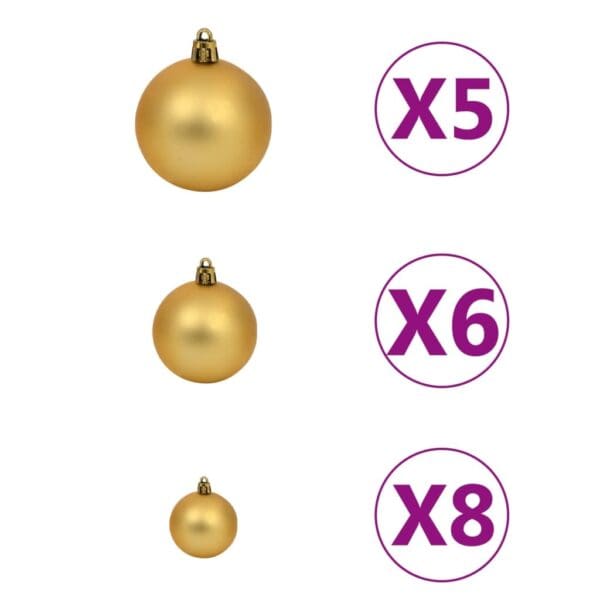 vidaXL Artificial Pre-lit Christmas Tree with Ball Set Gold 70.9" PET - Image 6