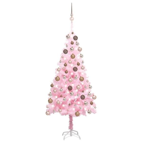 vidaXL Artificial Pre-lit Christmas Tree with Ball Set Pink 59.1" PVC