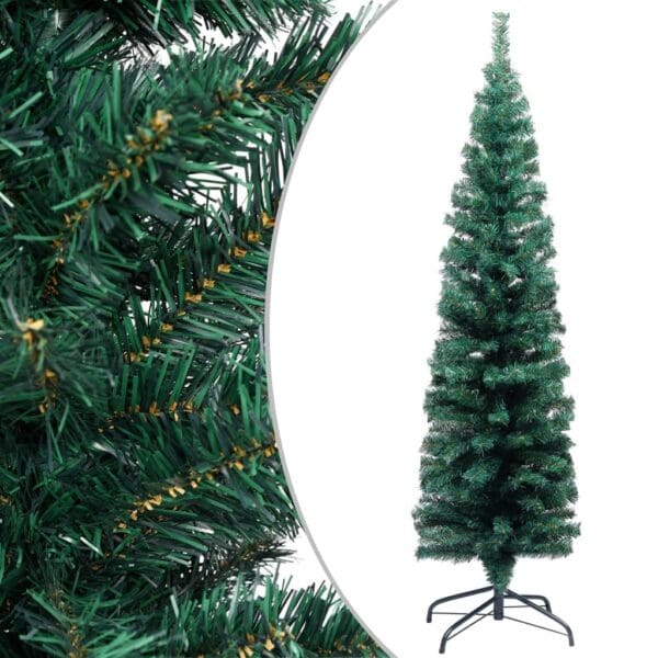 vidaXL Slim Artificial Pre-lit Christmas Tree with Ball Set Green 94.5" - Image 2