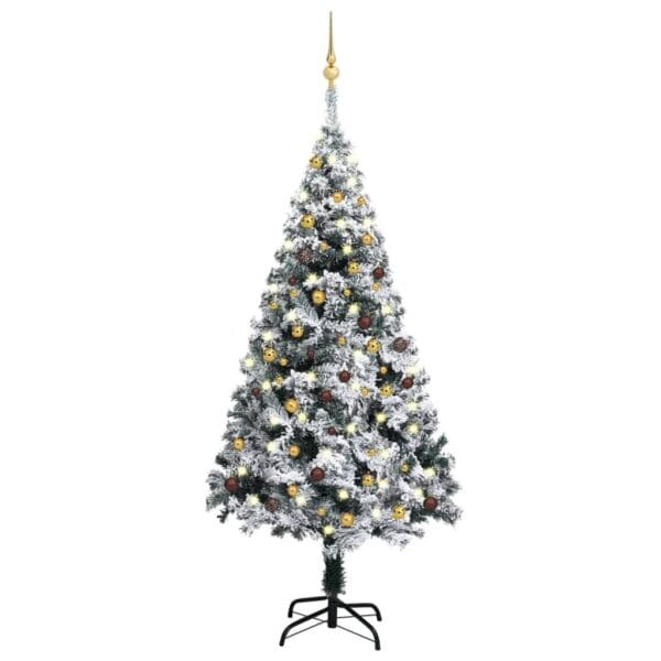 vidaXL Artificial Pre-lit Christmas Tree with Ball Set Green 70.9" PVC