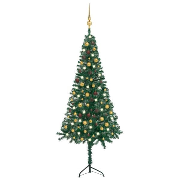 vidaXL Corner Artificial Christmas Tree LEDs&Ball Set Green 82.7" PVC