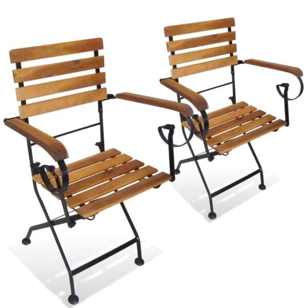 Folding Patio Chairs - 2 pc Steel & Solid Wood Acacia