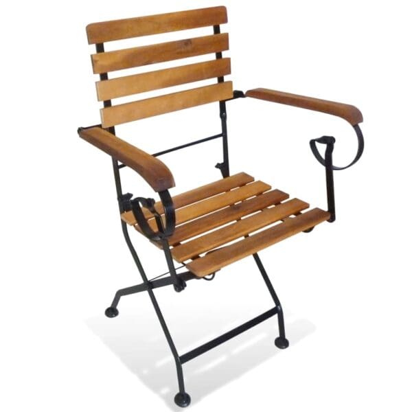 Folding Patio Chairs - 2 pc Steel & Solid Wood Acacia - Image 2