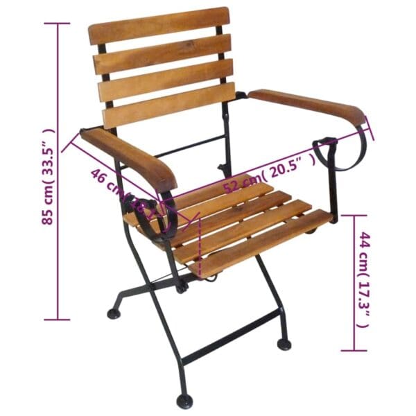 Folding Patio Chairs - 2 pc Steel & Solid Wood Acacia - Image 7