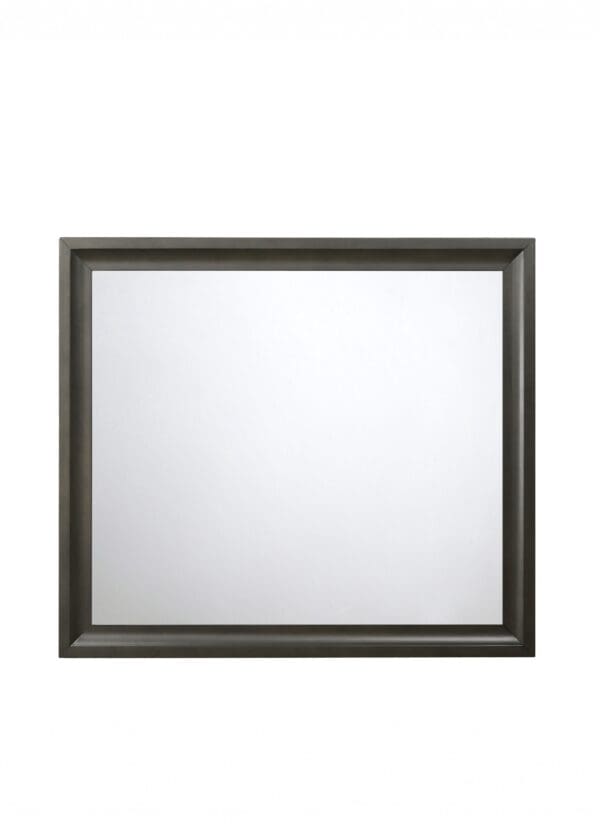 Antique Gray Wooden Rectangular Beveled Mirror - Image 2