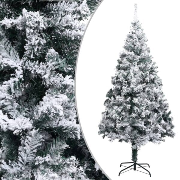 vidaXL Artificial Christmas Tree with Flocked Snow Green 6 ft PVC