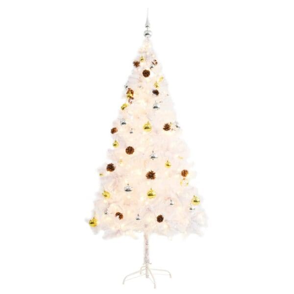 vidaXL Artificial Pre-lit Christmas Tree with Baubles White 6 ft - Image 2