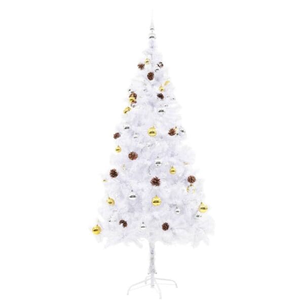 vidaXL Artificial Pre-lit Christmas Tree with Baubles White 6 ft - Image 3