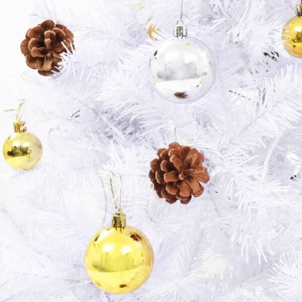 vidaXL Artificial Pre-lit Christmas Tree with Baubles White 6 ft - Image 7