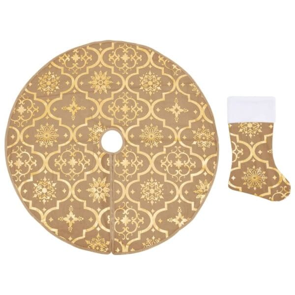 vidaXL Luxury Christmas Tree Skirt with Sock Yellow 5 ft Fabric - Image 2