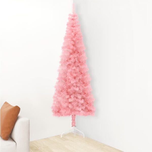 vidaXL Slim Artificial Half Christmas Tree with Stand Pink 4 ft - Image 3