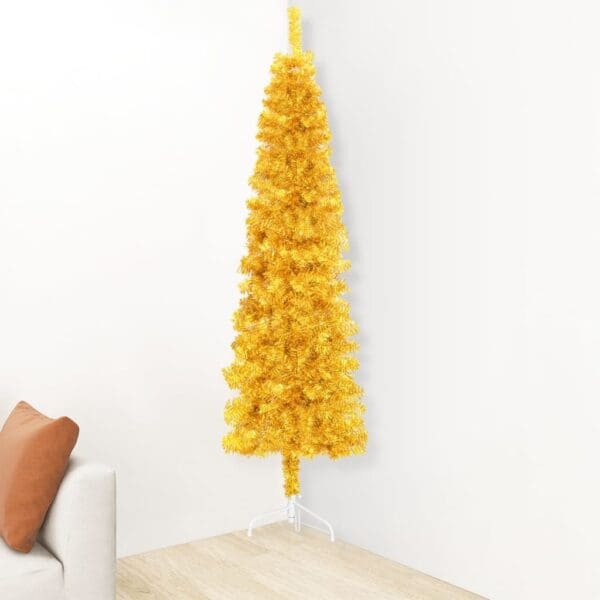 vidaXL Slim Artificial Half Christmas Tree with Stand Gold 4 ft - Image 3