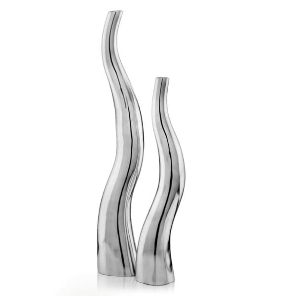 Set Of 2 Modern Tall Silver Squiggly Vases - Image 2