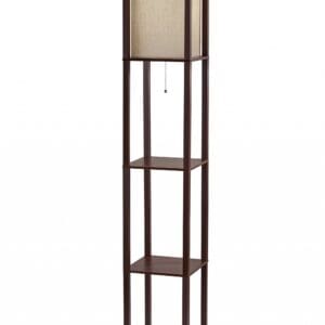 Floor Lamp With Walnut Wood Finish Storage Shelves