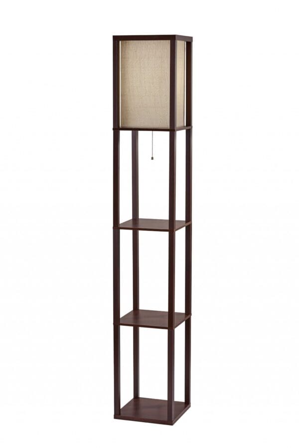 Floor Lamp With Walnut Wood Finish Storage Shelves - Image 2