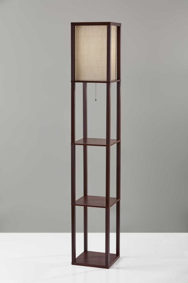 Floor Lamp With Walnut Wood Finish Storage Shelves - Image 4