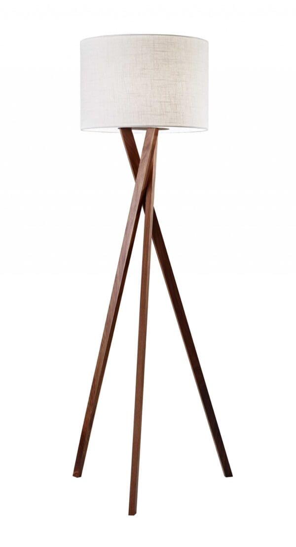 63" Solid Wood Tripod Floor Lamp With White Drum Shade - Image 2