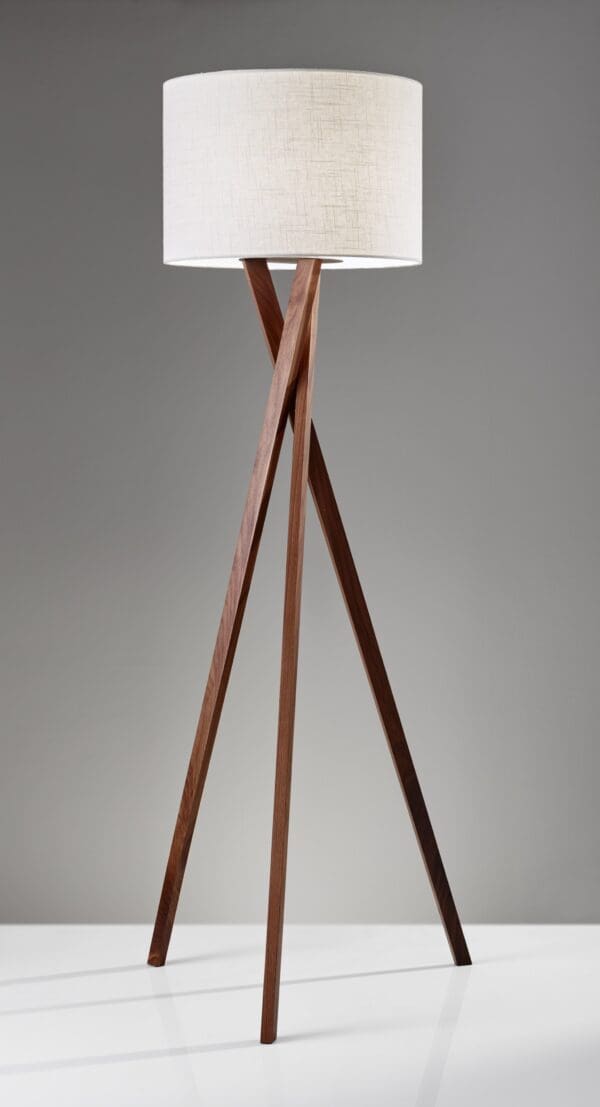 63" Solid Wood Tripod Floor Lamp With White Drum Shade - Image 4