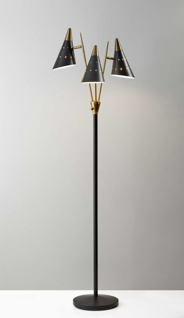 66" Black Three Light Novelty Floor Lamp With Black Cone Shade - Image 2