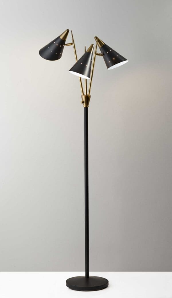 66" Black Three Light Novelty Floor Lamp With Black Cone Shade - Image 3