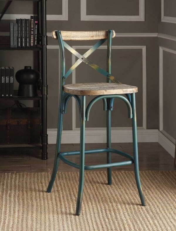 43" Brown And Turquoise Iron Chair With Footrest - Image 2