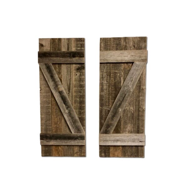 Set Of 2 Rustic Natural Weathered Grey Wood Window Shutters With Hanger - Image 2