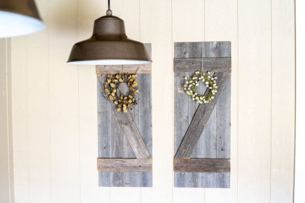 Set Of 2 Rustic Natural Weathered Grey Wood Window Shutters With Hanger - Image 5