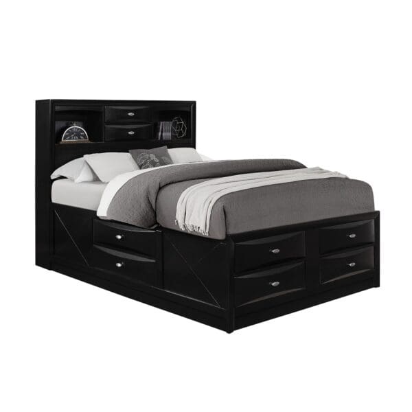 Solid Wood Full Black Eight Drawers Bed - Image 3