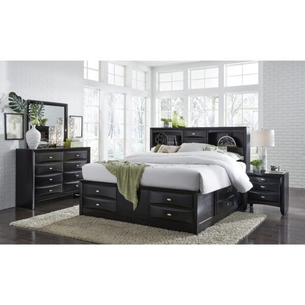 Solid Wood Full Black Eight Drawers Bed - Image 4