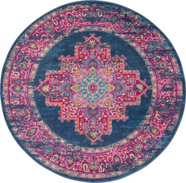 4' Blue Round Power Loom Area Rug - Image 2