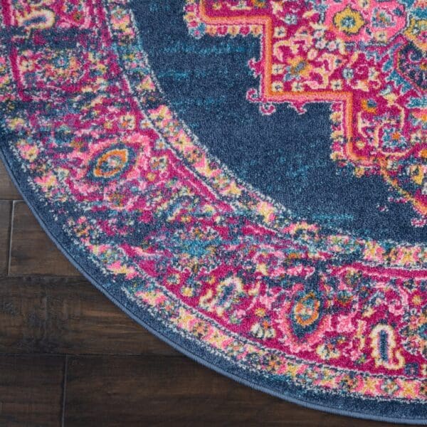 4' Blue Round Power Loom Area Rug - Image 3